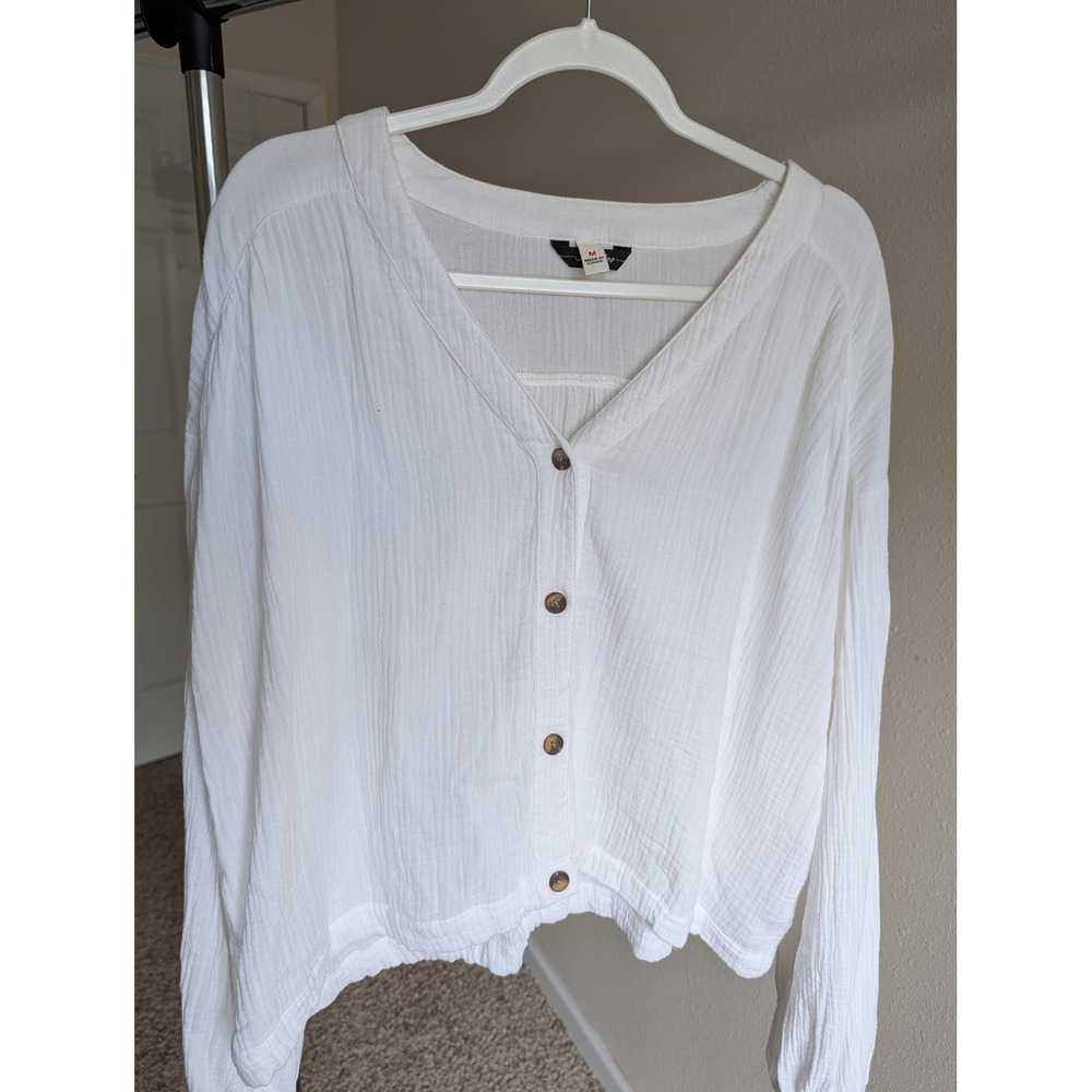 Mossimo White Cotton Gauze Button Front Cardigan Top V-Neck Long Sleeve Size M